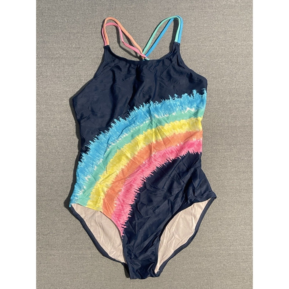 SO Girls Rainbow One Piece Swimsuit Size 16 Strappy Back Colorful